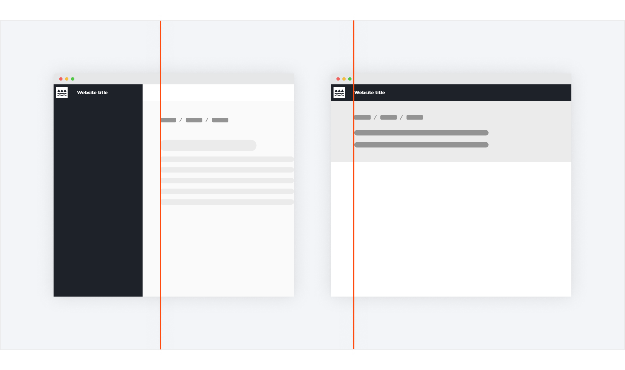 diagram showing breadcrumb element aligned to both a top navigation bar and a side navigation layout