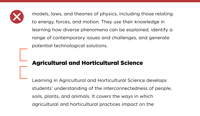 example of incorrect equal spacing between paragraphs and headings